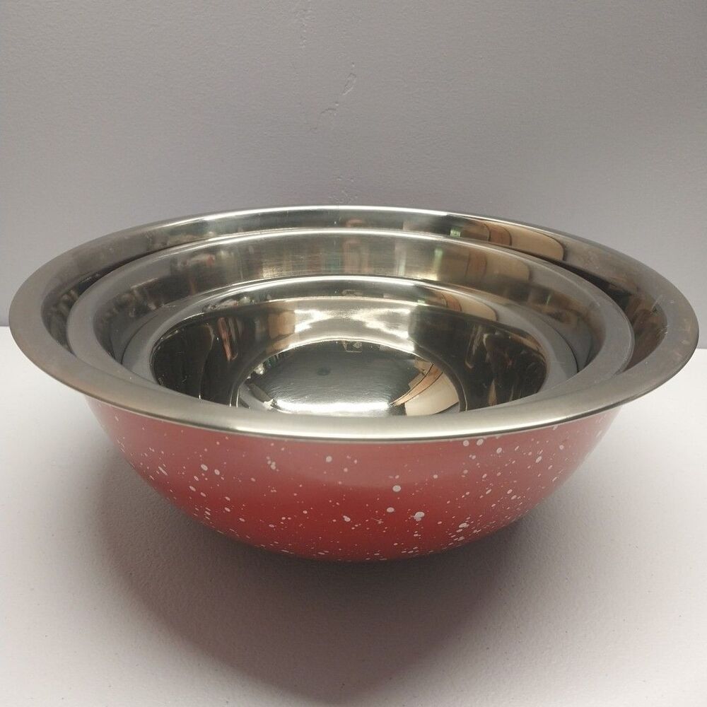 Gold Coast 3 PC Nesting Mixing Bowl Red Speckled Stainless Steel Farmhouse